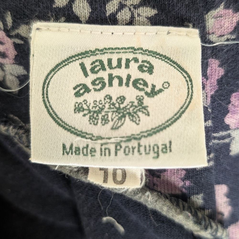 80s Laura Ashley Dark Floral Long Sleeve Dress, Sz 10 Navy Blue Lavender Flowers - Picture 11 of 12
